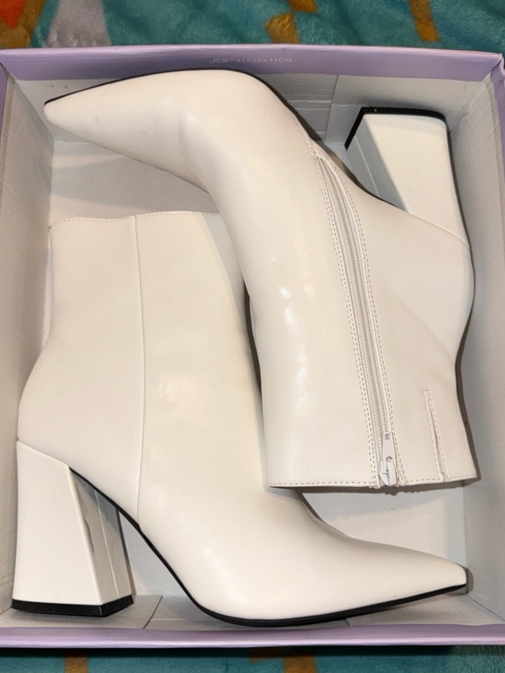 Madden Girl White Pointed Toe Block Heel Ankle Boots